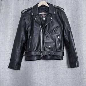 Vintage Bikers Leather Stuff Men 48* Medium Black Vest Lined Motorcycle Grease